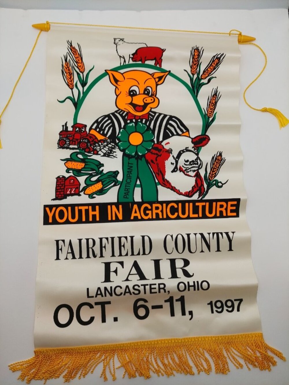 Ohio Fairfield Co Fair Sign Cloth Fringe Youth In Agricultural Pig 1997 READ